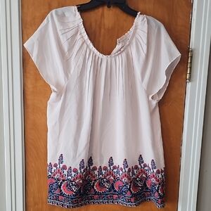 LOFT Pink Blouse with Floral Embroidery